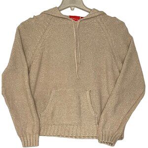 Liz Claiborne Beige Cotton Knit Hoodie Sweater Size XL Long Sleeve Pocket